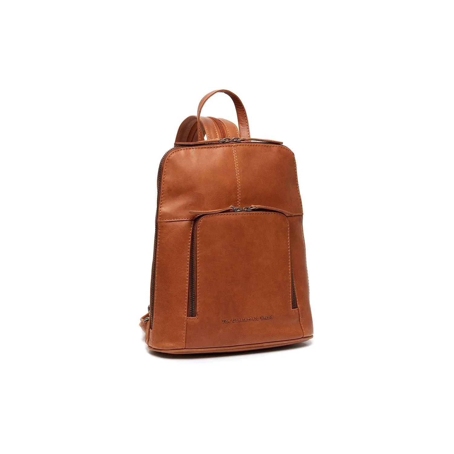 Cognac Leather Backpack Vivian - Wax Pull‑Up, Spacious, Premium Travel Bag - Gomix Brands Outlet